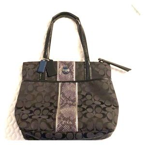 Signature Stripe Coach Python Purse Tote, Genuine